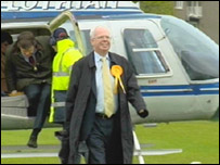 Deputy First Minister Jim Wallace with Helicoptor