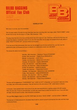 November 1975 Fan Club Newsletter
